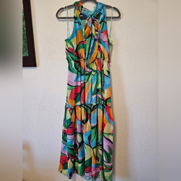 Nicole Miller Halter Chiffon Tiered Colorful Dress Women's Size Medium *See Flaw - Picture 6 of 8